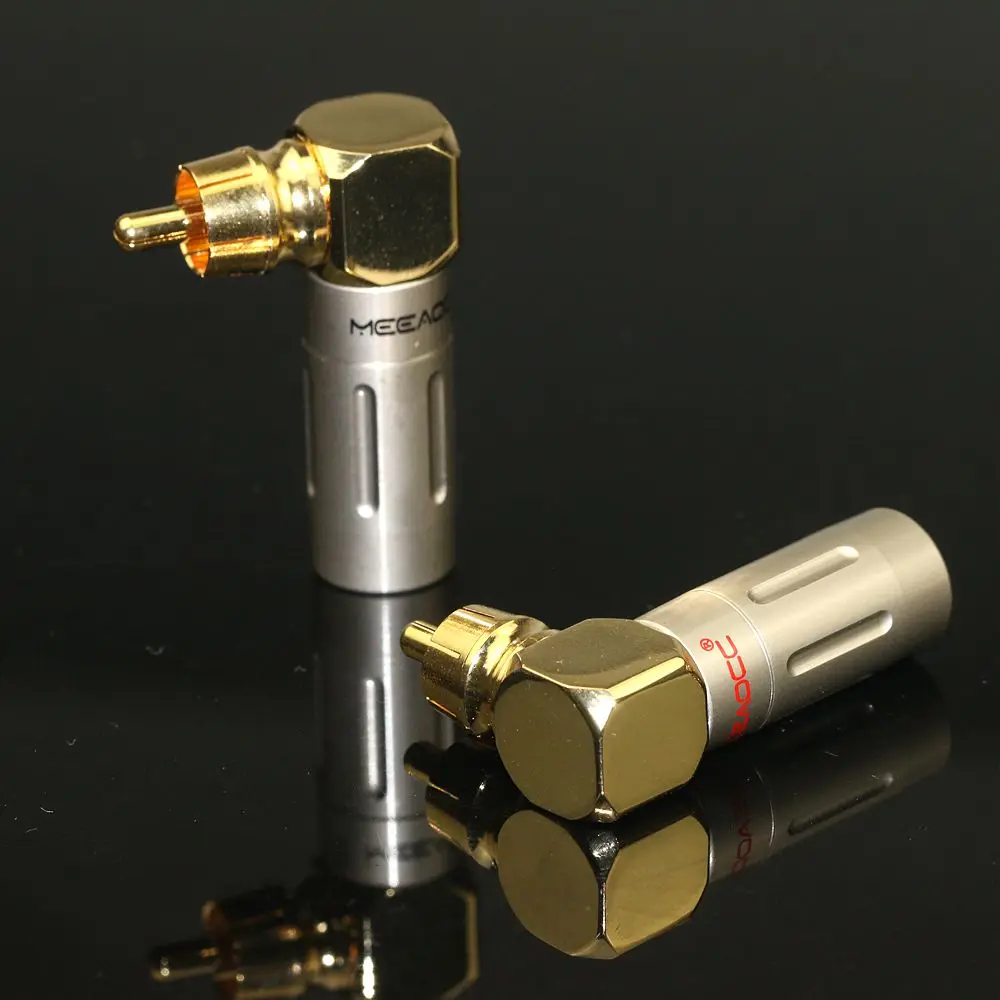 High end MEEAOCC pure copper gold-plated welded L-shaped RCA lotus bend AV audio signal line audio amplifier lotus connector