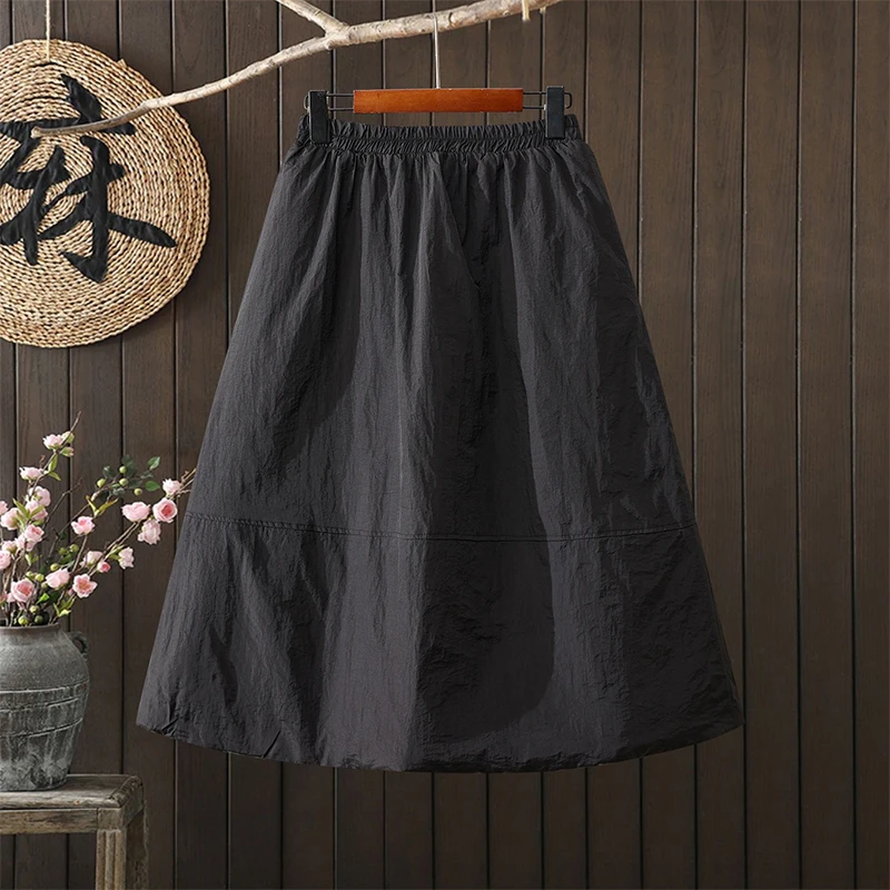 Hoge taille katoenen inzet lantaarnrok dames casual veelzijdige pluizige rok verdikte polyestervezel standaard pasvorm winterne...