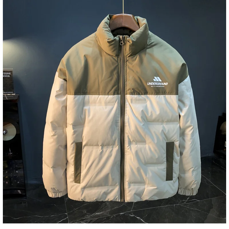 سترة شتوية للرجال، مقاس كبير، ياقة واقفة، فضفاضة، عصرية، دافئة، وسميكة من القطن مع صوف مضاف #1