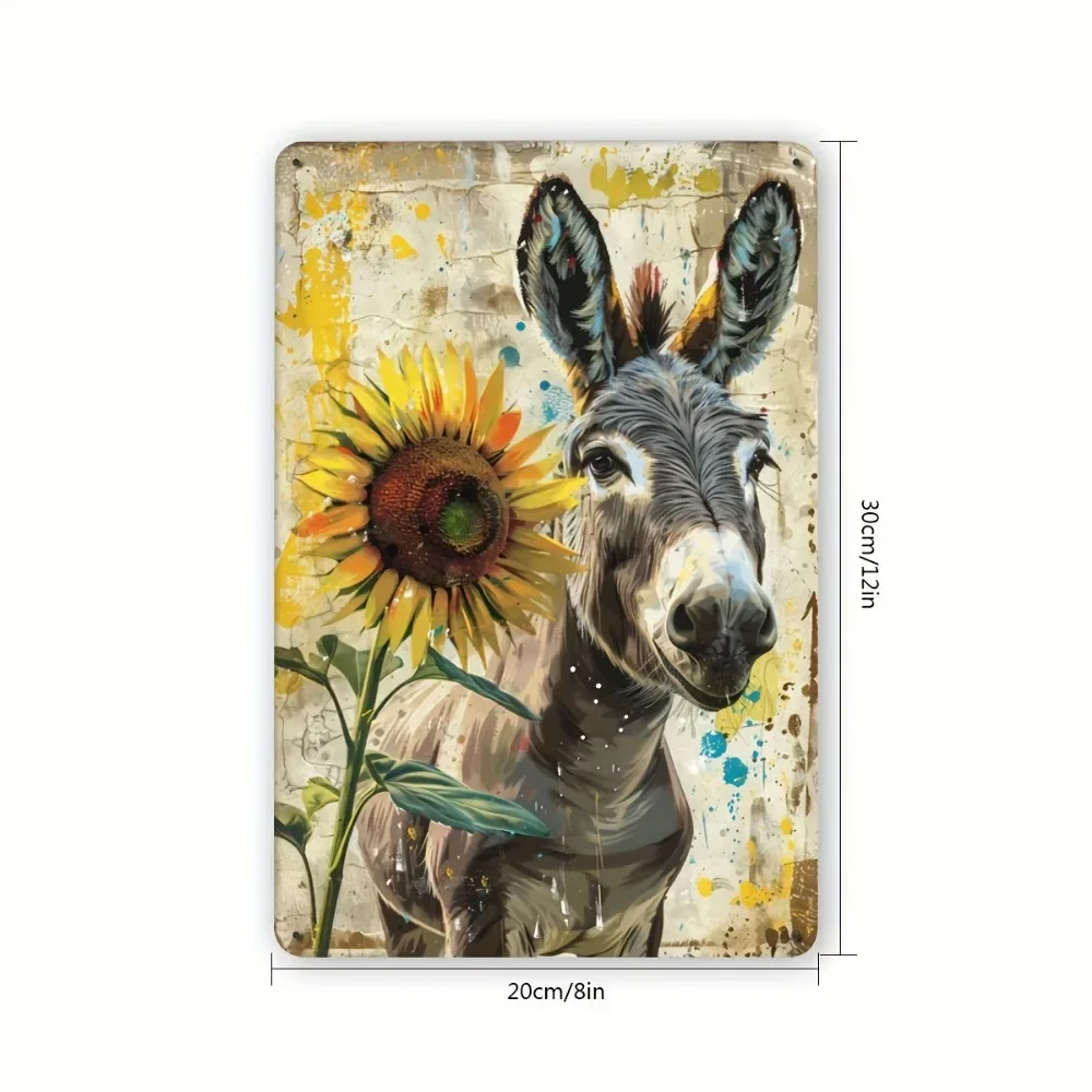 Vintage Donkey Sunflower Iron Metal Tin Sign 8x12inch Rustic Wall Decor Plaque for Home Bar Garage