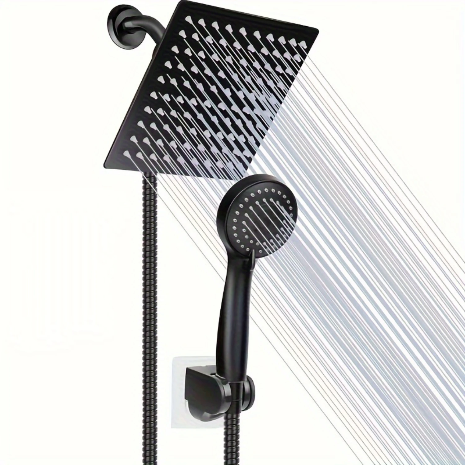 

1 Set Shower Head Set, High Pressure 8'' Rainfall Stainless Steel Shower Head, Handheld Combo With 60'' Hose Anti-leak Shower He
