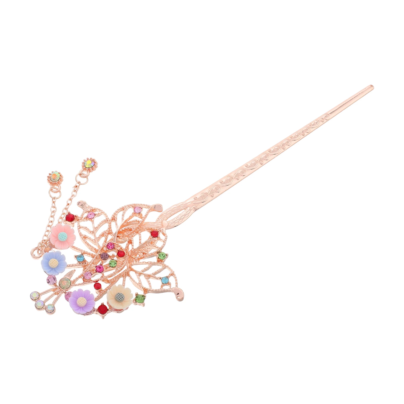 

Ancient Chinese Hairpin Peacock Tassel Decorative Pins Vintage Camellia Fabric Stick Accessories Hairstyle Traditional Jewelry