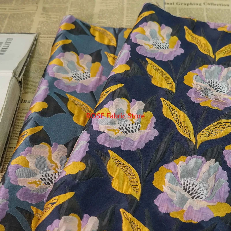 Tessuto jacquard classico in rilievo con fiori grandi da 1 metro, camicie eleganti da donna retrò, borse, tessuto da cucito decorativo