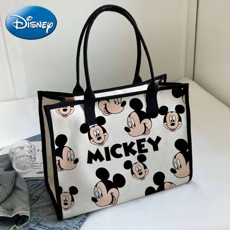 Disney New Large Capacity Cartoon Canvas Bag Women\'s 2024 New Fashion Outing Portable Shopping Bag Mommy Shoulder Tote Bag