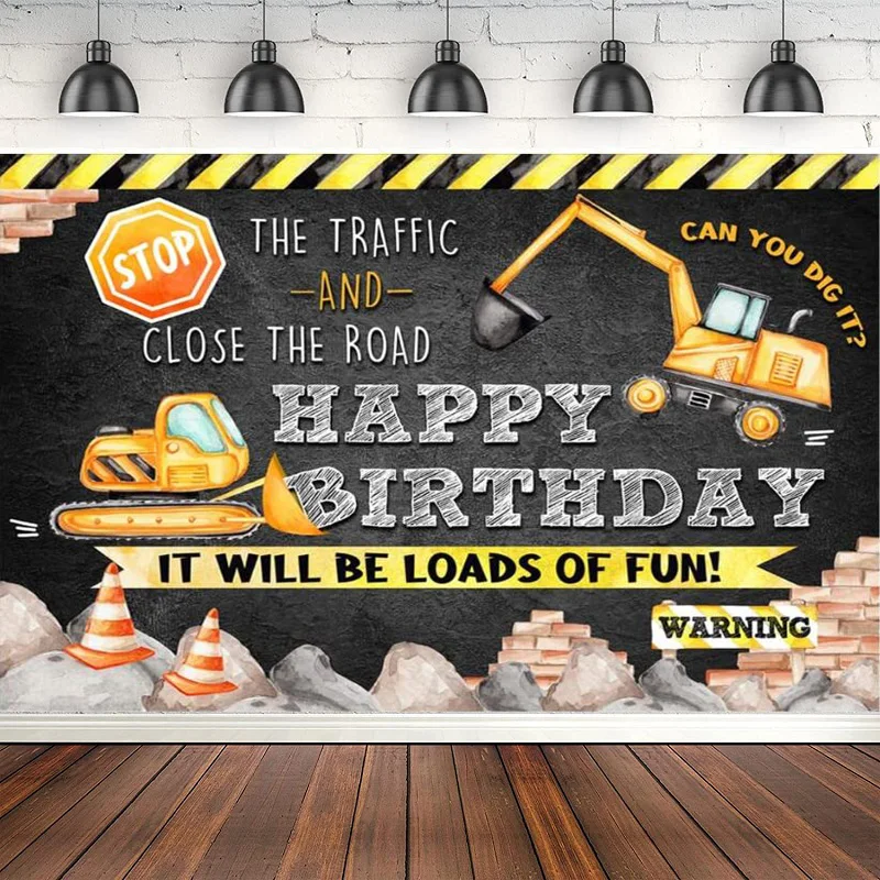 Construction Photography Backdrop Dump Truck Digger Stop The Traffic Close The Road Birthday Party Decoration Background Banner