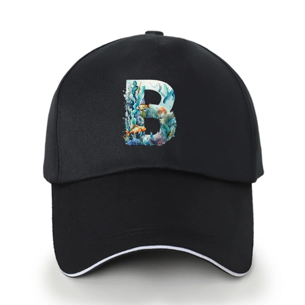 New Fashion Men's and Women's Fish Letter Printing Pattern Outdoor Travel UV Protection Hat Adjustable Cotton Sunshade Hat 6
