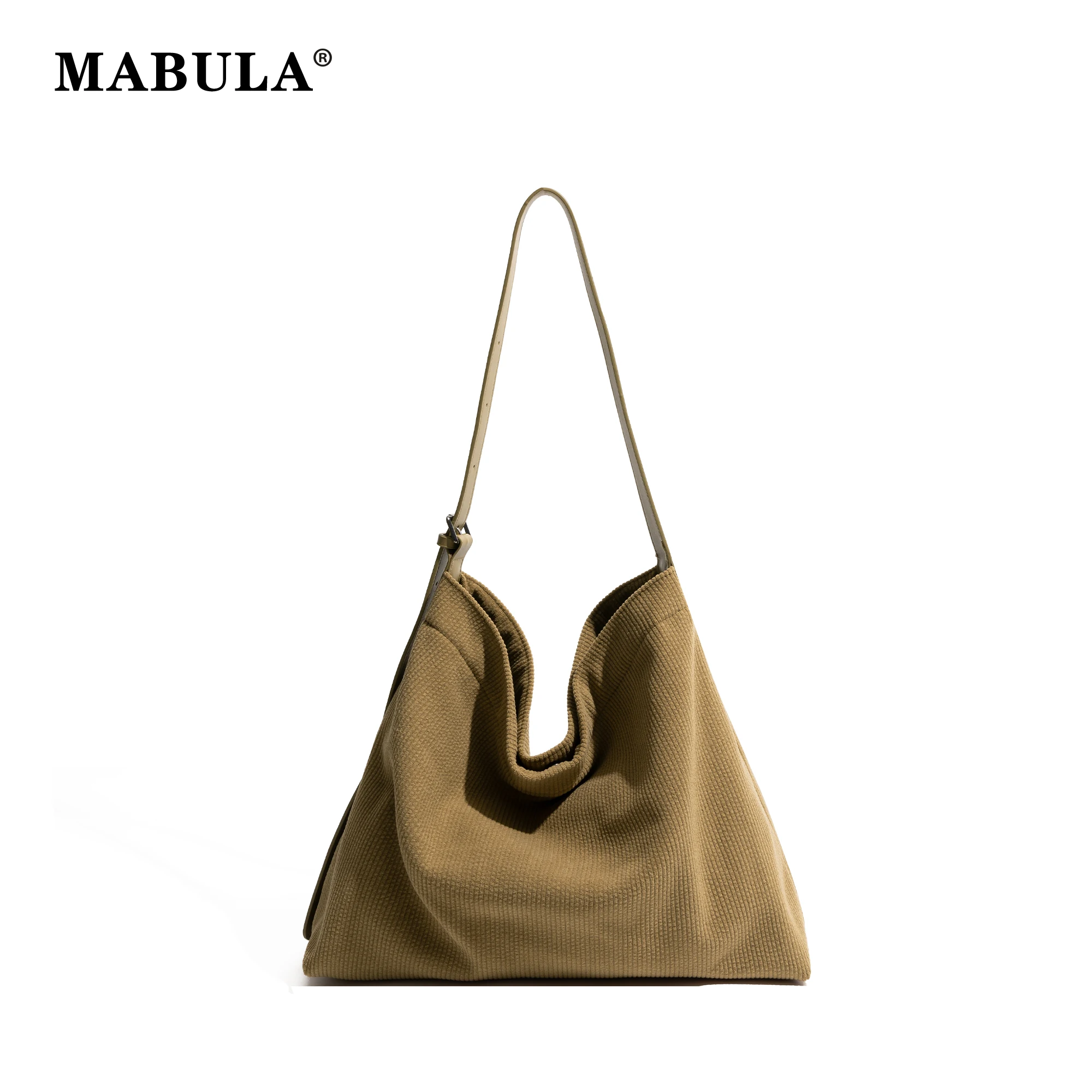 

MABULA Vintage Corduroy Tote Handbag Leather Strap Solid Color Fashion Women's Large Capacity Shopping Purse Ladies Commuter Bag