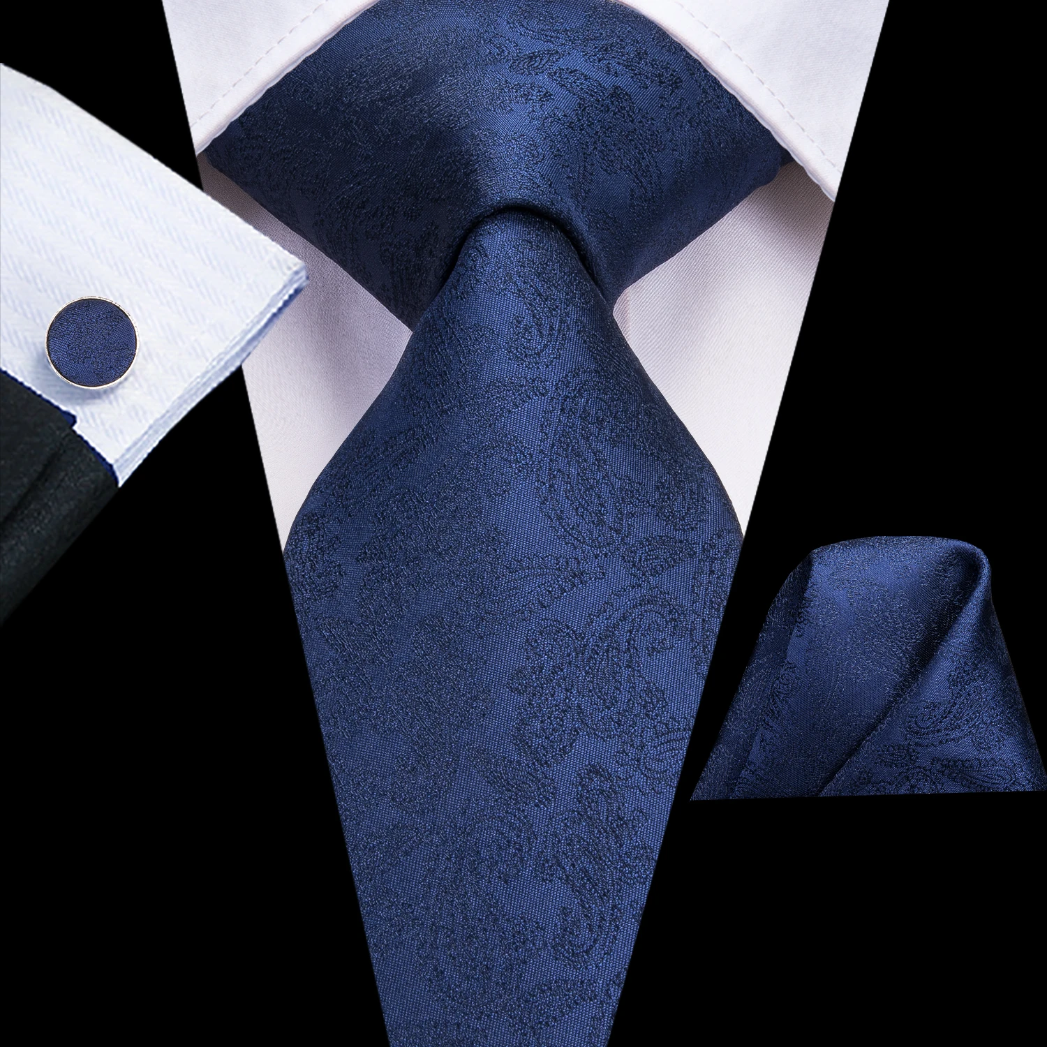 Hi-Tie Designer Mens Necktie Navy Blue Striped Dot Silk Wedding Tie For Men Hanky Cufflinks Tie Set Business Party Dropshipping