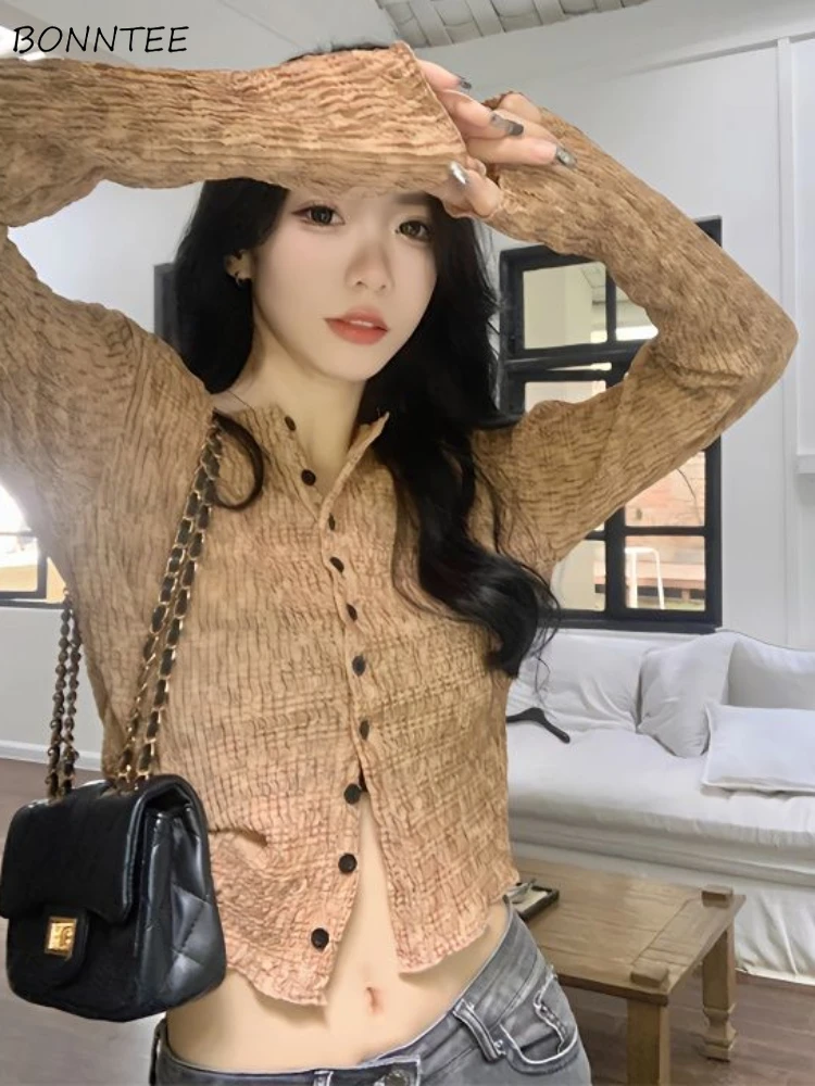 Shirts Women Solid Simple Creativity Delicate Seductive Korean Style Spring Graceful Popular Stylish Tender Sweet Ladies Cozy