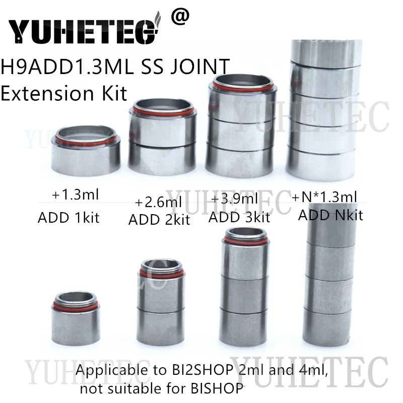 BI2HOP H9ADD1.3ml طقم تمديد مشترك من الفولاذ المقاوم للصدأ لـ MTL 2 مل 4 مل/مجموعة إعادة تعبئة علوية مع خزان زجاجي 3.6 مل/نصف كومبي لـ mtl 4 مل #5