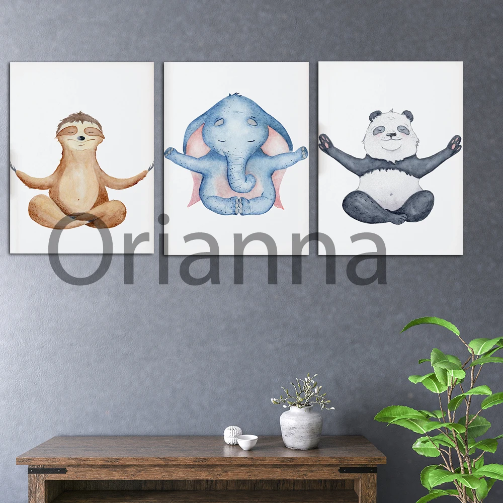 Wall Art Print Picture Animal Meditation Elephant Panda Sloth Modular Home Decor Nordic Poster For Kid Bedroom Canvas Painting