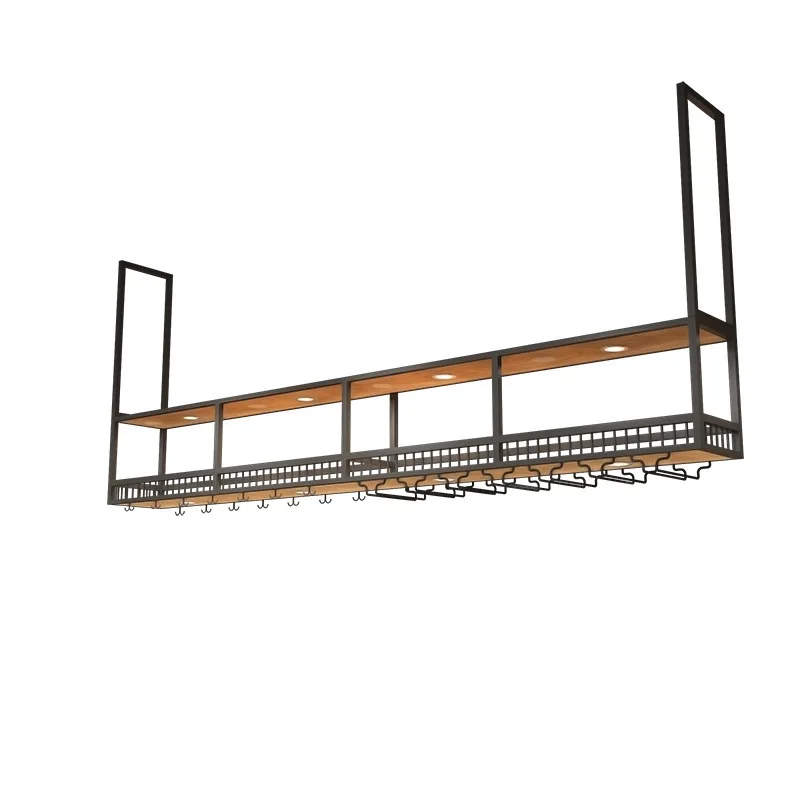 

Customized bar table hanger rack industrial wind hanging wine cabinet goblet upside down wrought iron red rack hanging wine