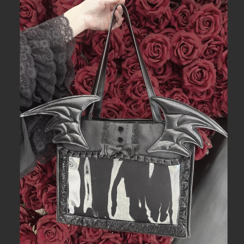 2026New Original Dark Goth Lta Bag Halloween Devil Messenger Bags Women Sweet Cool Dark Large Appetite Multi-card Tote Bag Girl