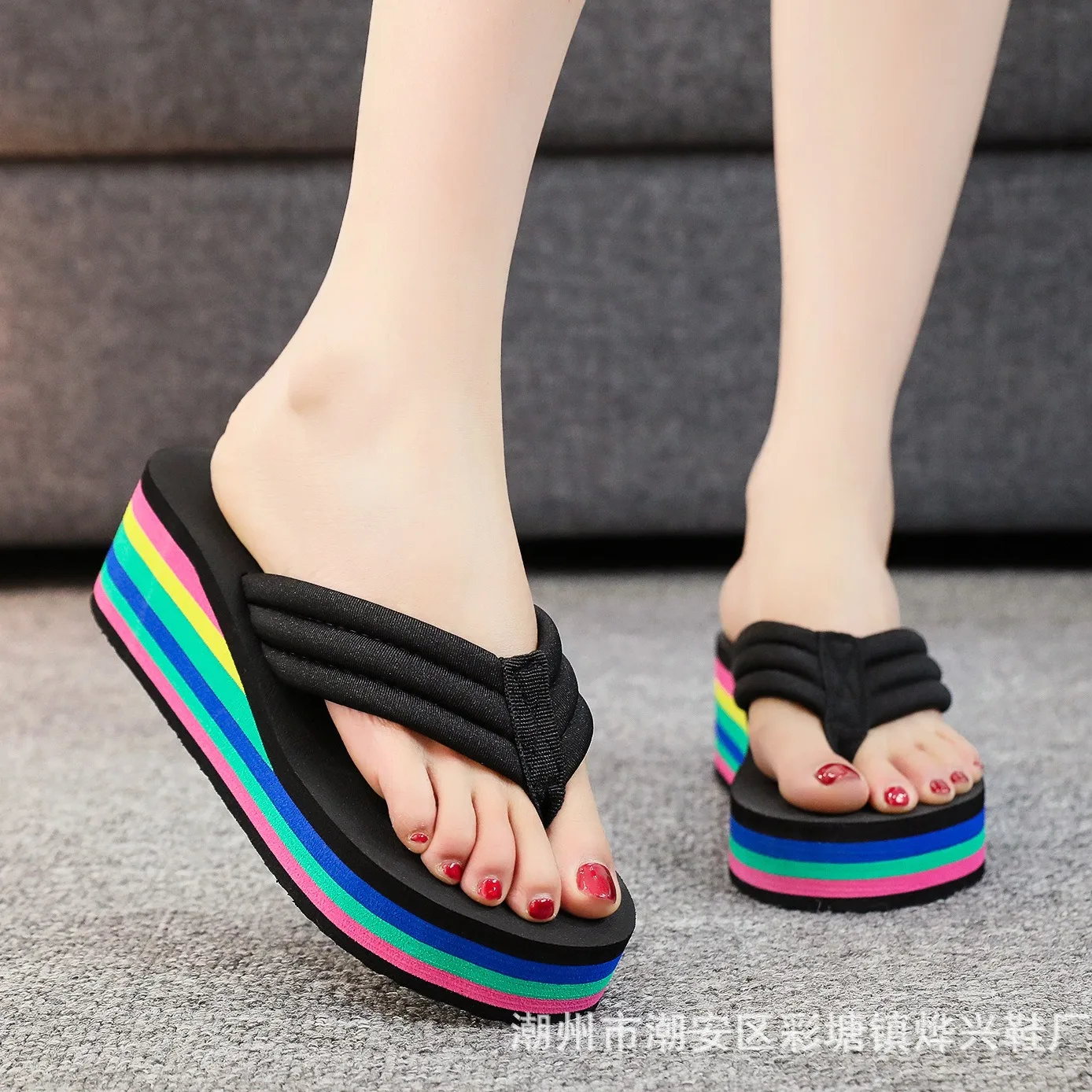 classic women's sandals Rainbow bottom slope heel anti-skid wear-resistant casual beach shoes foam bottom luxury light slippers