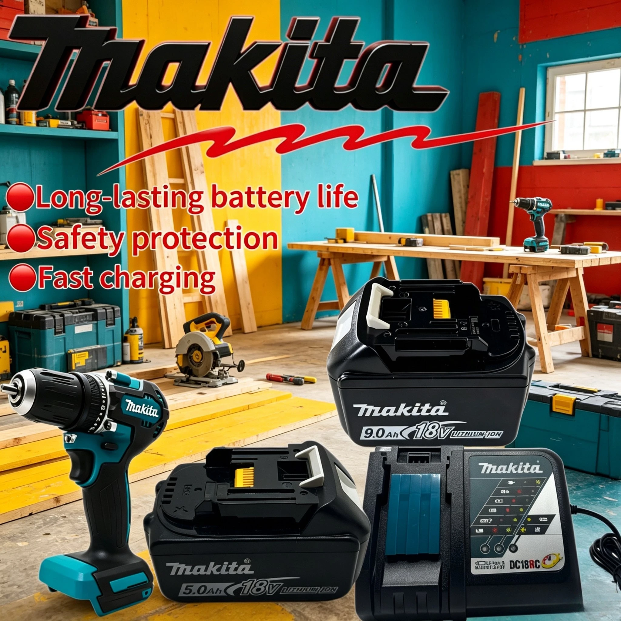 

Reliable 18V Power for Makita Tools: 5, 6，9Ah lithium batteries are direct replacements for BL1830B, BL1850B, BL1860B and more.