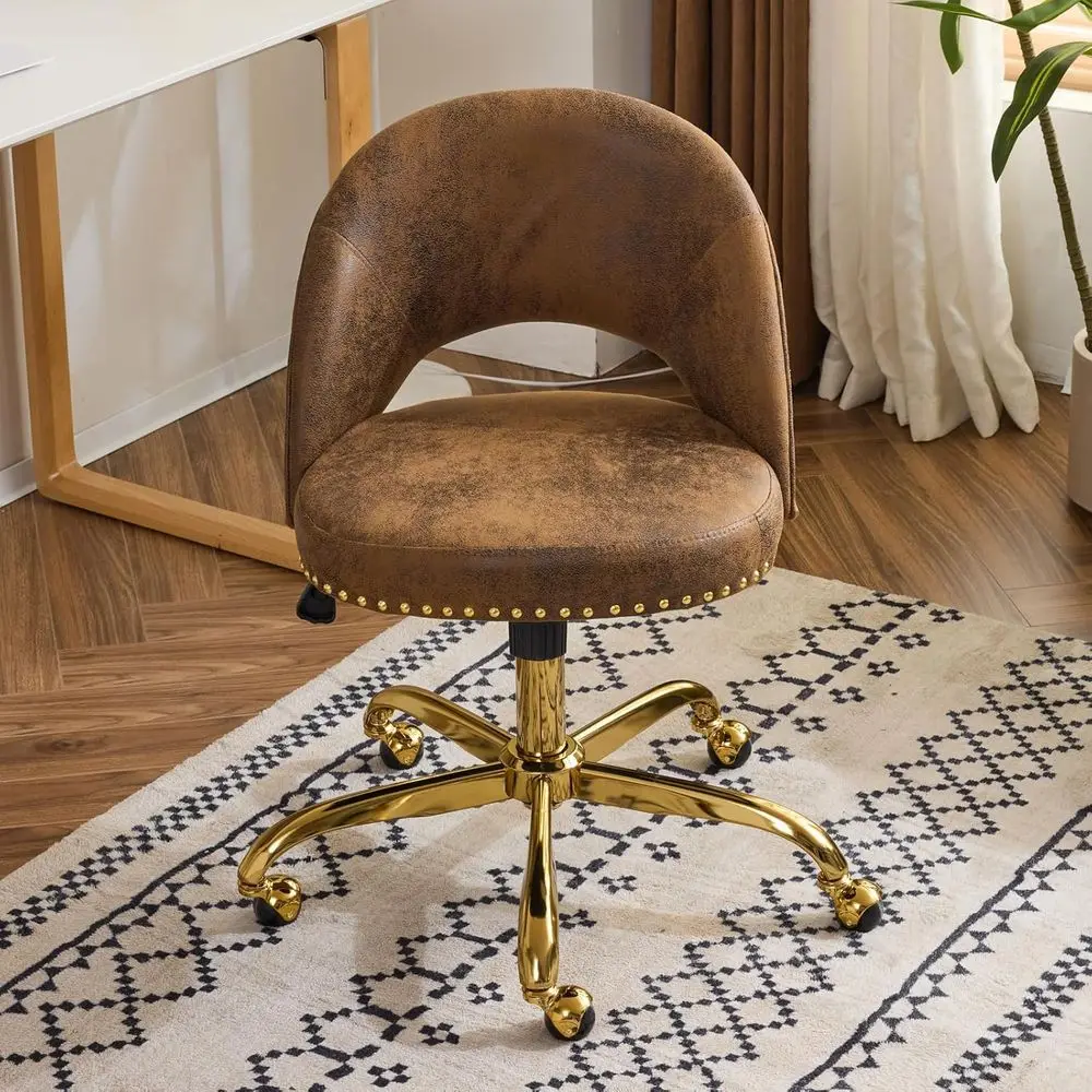

Compact Swivel Vanity Chair with Gold Base, Comfortable for Women, Girls, and Kids, Ideal for Small Spaces and Rustic Settings