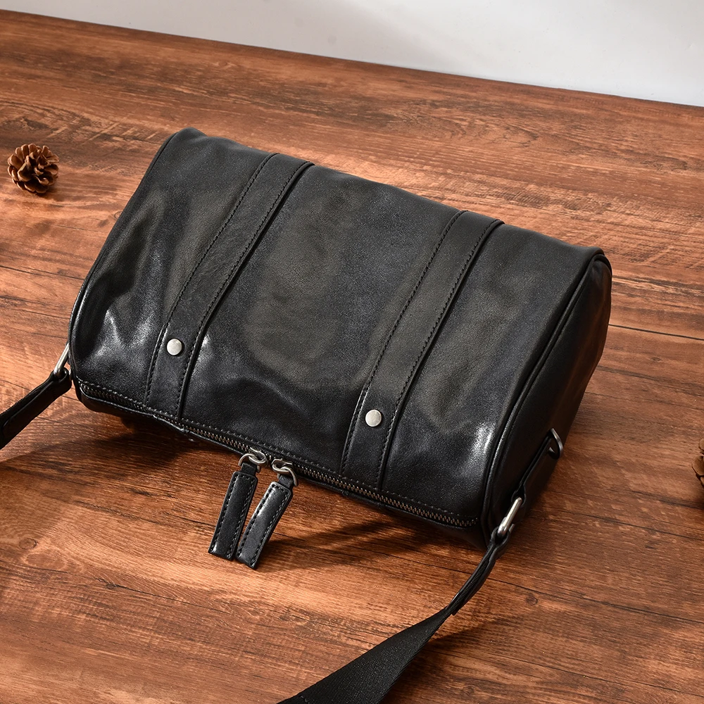 New Design Men Bags black Coffee Real Cowhide Leather Shoulder Bags Boys Fashion Crossbody Bags Messenger Genuine Leather Boston