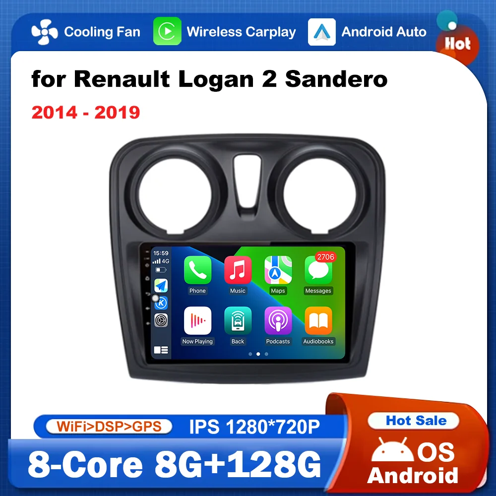 

Car Radio Multimedia Player for Renault Logan 2 Sandero 2014 - 2019 Audio DSP Stereo Android OS Auto Accessories WiFi GPS Navi