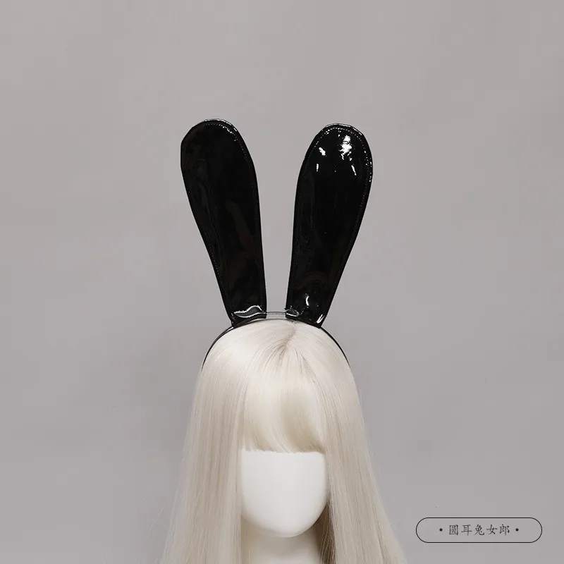 Tocado con Orejas de conejo para mujer, diadema con Orejas de conejo de cuero para Cosplay, tocado para DJ, Club nocturno, Bar, accesorios para disfraz de fiesta de Halloween