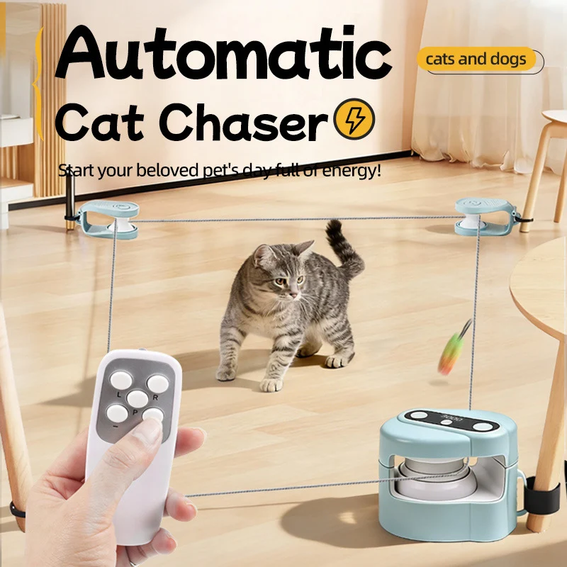 

Interactive Automatic Cat Chaser Toy With Remote Control Smart Electric Teaser With Bird Sound Moving String For Cats Exercise