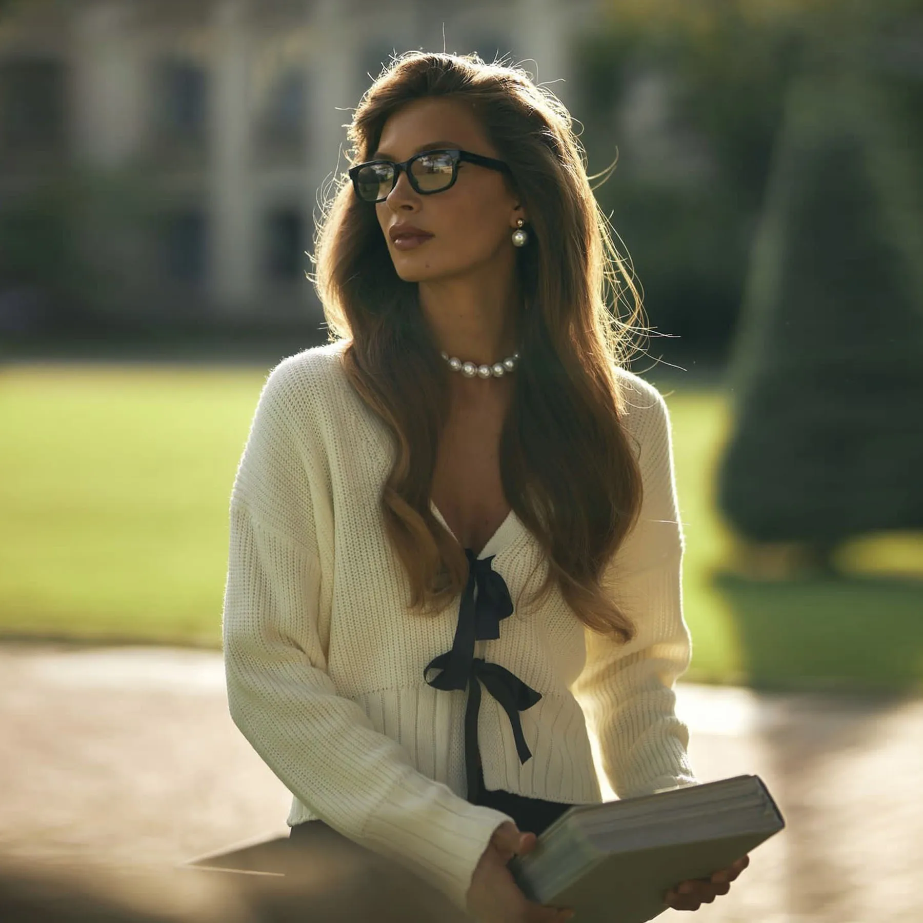 

White Knitted Sweater Women Long Sleeve Cardigan Top Fashion V-Neck Bow Lace Up Casual Top Autumn Winter Clothes