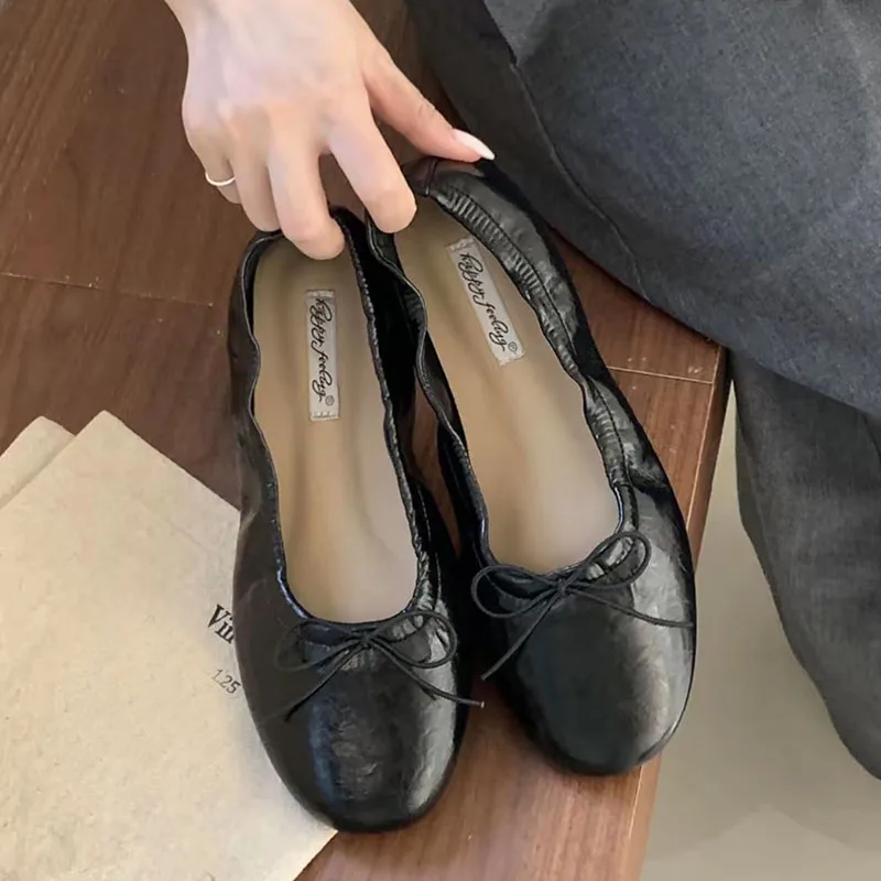 Modische Damen-Ballerinas mit Rundem Zehenbereich, Slip-On Schuhe mit Schleifenverzierung für Frühling und Herbst – Detail 5