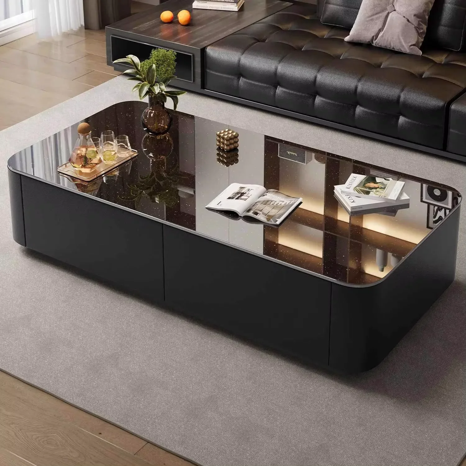 Style starlight glass coffee table set with TV cabinet modern high-end living room small apartment
