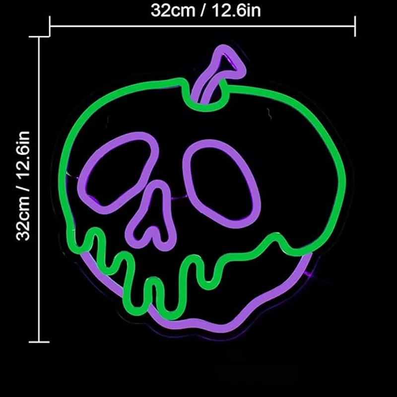 Poison Toxic Apple Halloween Neon Signs Dimmable Skull LED Light Wall Art Decor Bedroom Outdoor Bar Shops Halloween Party Club