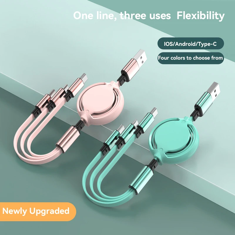 3 in1 Data Cable Fast USB Cable For Huawei Honor Retractable Portable Micro USB Type C Charger Cable For iPhone Samsung 2025 New