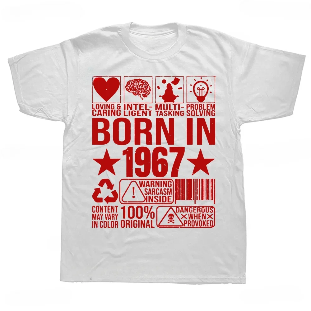 Hot Sale Born in 1967 Warning Label Barcode Graphic T Shirts Streetwear Short Sleeve Summer Style Mens Clothing Harajuku Tees