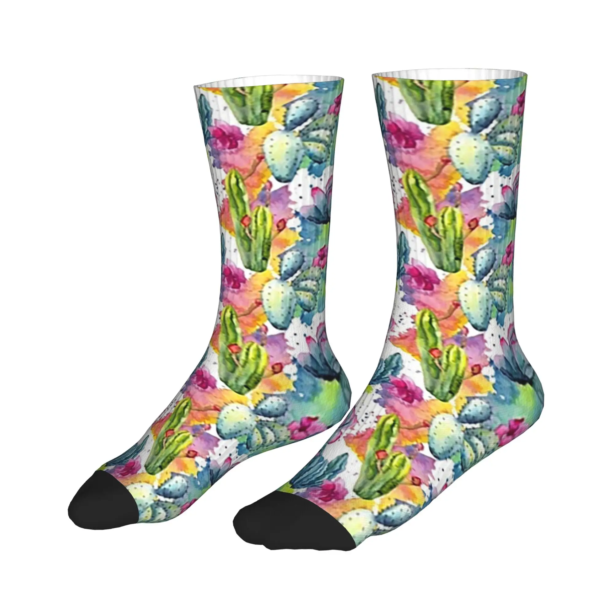 

Носки на все сезоны с экзотическим узором в стиле акварель: дикие цветы и кактусы. Стильные спортивные носки средней длины для мужчин и женщин.