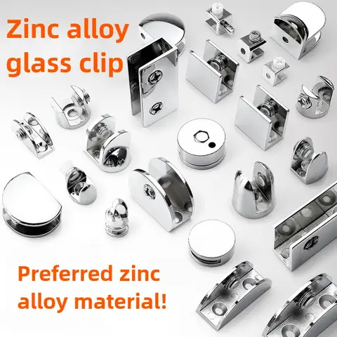 4PCS Glass Clamp Holder Shelf Clip Zinc Alloy Board Chrome Bracket Support for 8mm 10mm 12mm Thickness Mirror Holder Shelves
