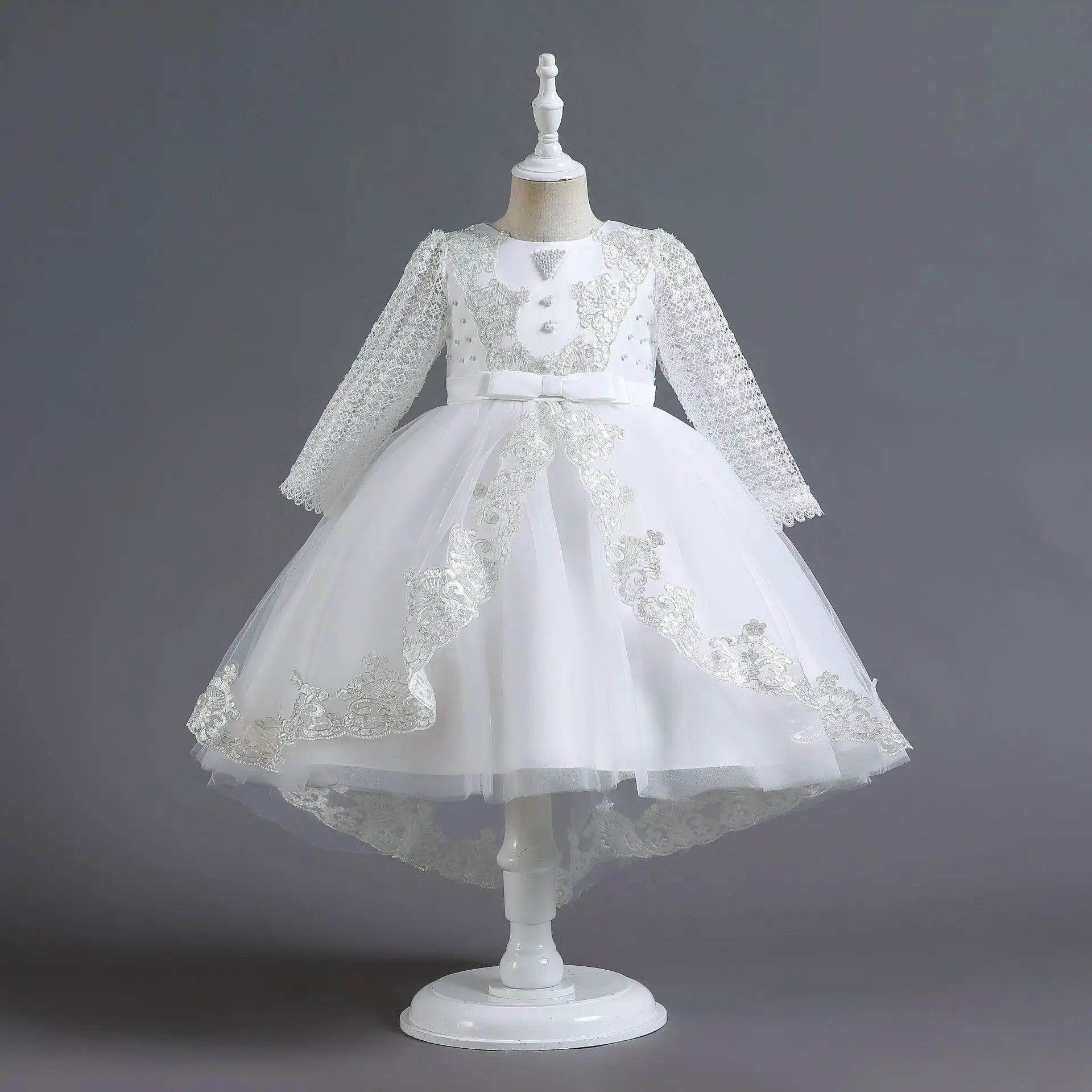 

Bridesmaid Lace Wedding Dress Long Sleeve Kids Girl Princess Dress Elegant Party Dresses For Girls Embroidery Evening Ball Gown