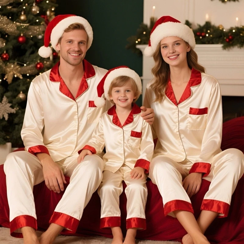 مجموعات مطابقة Corb Family Christmas Pajamas Silk Satin بالإضافة إلى حجم المطابقة غير الرسمية للعائلة #1