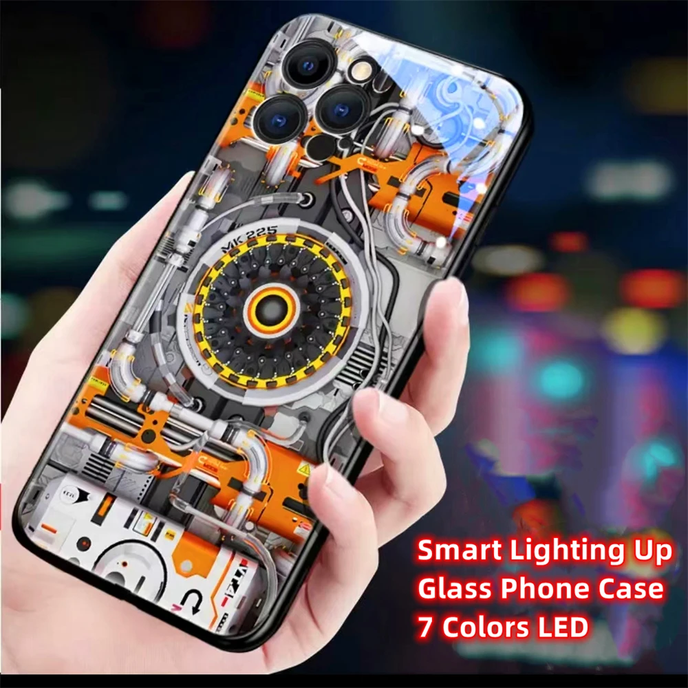 Core Shock Wave Smart LED Light Glow Tempered Glass Phone Case  For Samsung S24 S23 S22 S21 S20 FE Note 10 20 Plus Ultra A54 A14