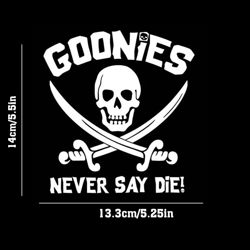 Goonies Never Say Die Skull and Crosbones Creative Car Stickers Auto Truck SUV Front and Rear Windshield Window Body Decals