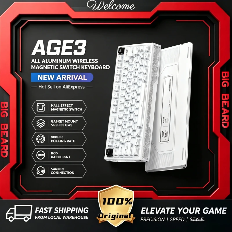 Teclado Gamer AULA AG63 com Switches Magnéticos, Totalmente em Alumínio CNC, Polling Rate de 8K, Hot Swappable, RGB, 61 Teclas, Personalizável, Com Fi