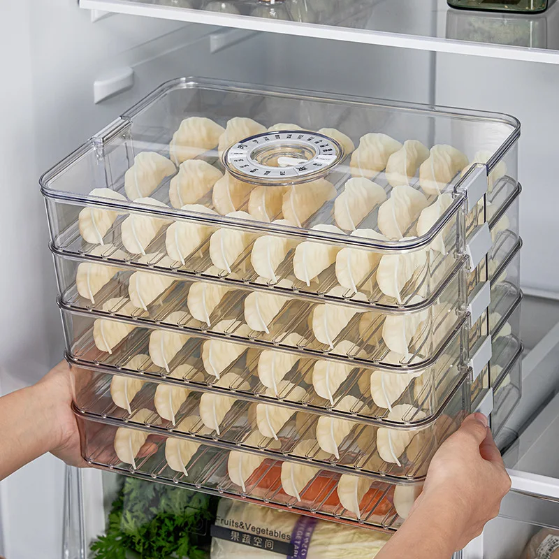 Dumpling Box Kitchen Household Multi-layer Stackable Dumpling Box PET Refrigerator Quick-frozen Storage Artifact