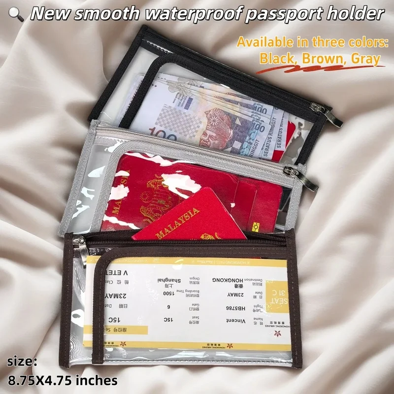 Black Leather Trim Clear PVC Cosmetic Bag - Waterproof Travel Toiletry & Passport Organizer, Stadium Approved Ins Clutch