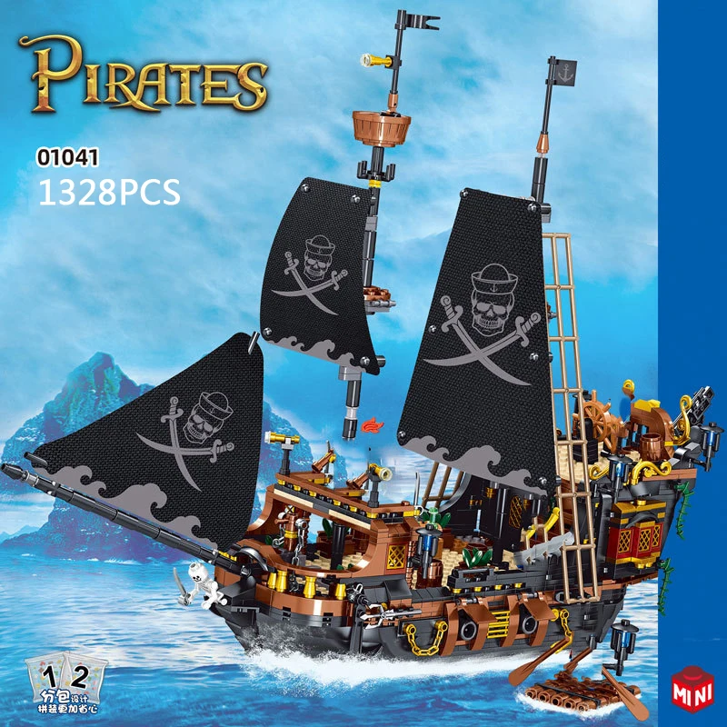 Idea Caribbean Pirate Ship Mini Block Vehicle Assemble Building Bricks Figures Model Educational Toys Collection For Boys Gifts