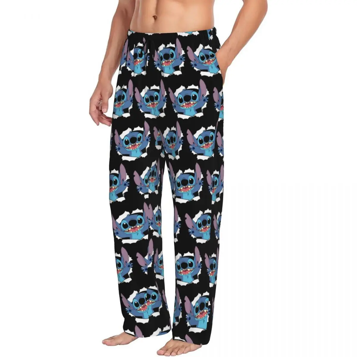 Pantalones de pijama de punto de dibujos animados para hombre, ropa de dormir con estampado personalizado, pantalones de dormir con bolsillos