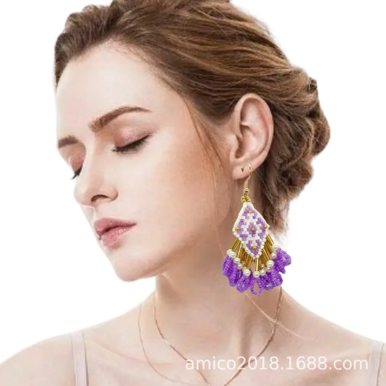 

ZGMXR серьги из рисовых бусин, геометрический дизайн, кисточка, оригинальность, ручное вязание, богемный сплав, модные простые женские серьги из бисера