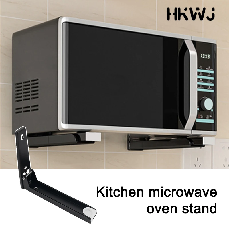 1 Pair Sstainless Steel Microwave Rack Hardware Foldable Wall-mounted Retractable Kitchen Storage Shelves Oven Rack Bracket