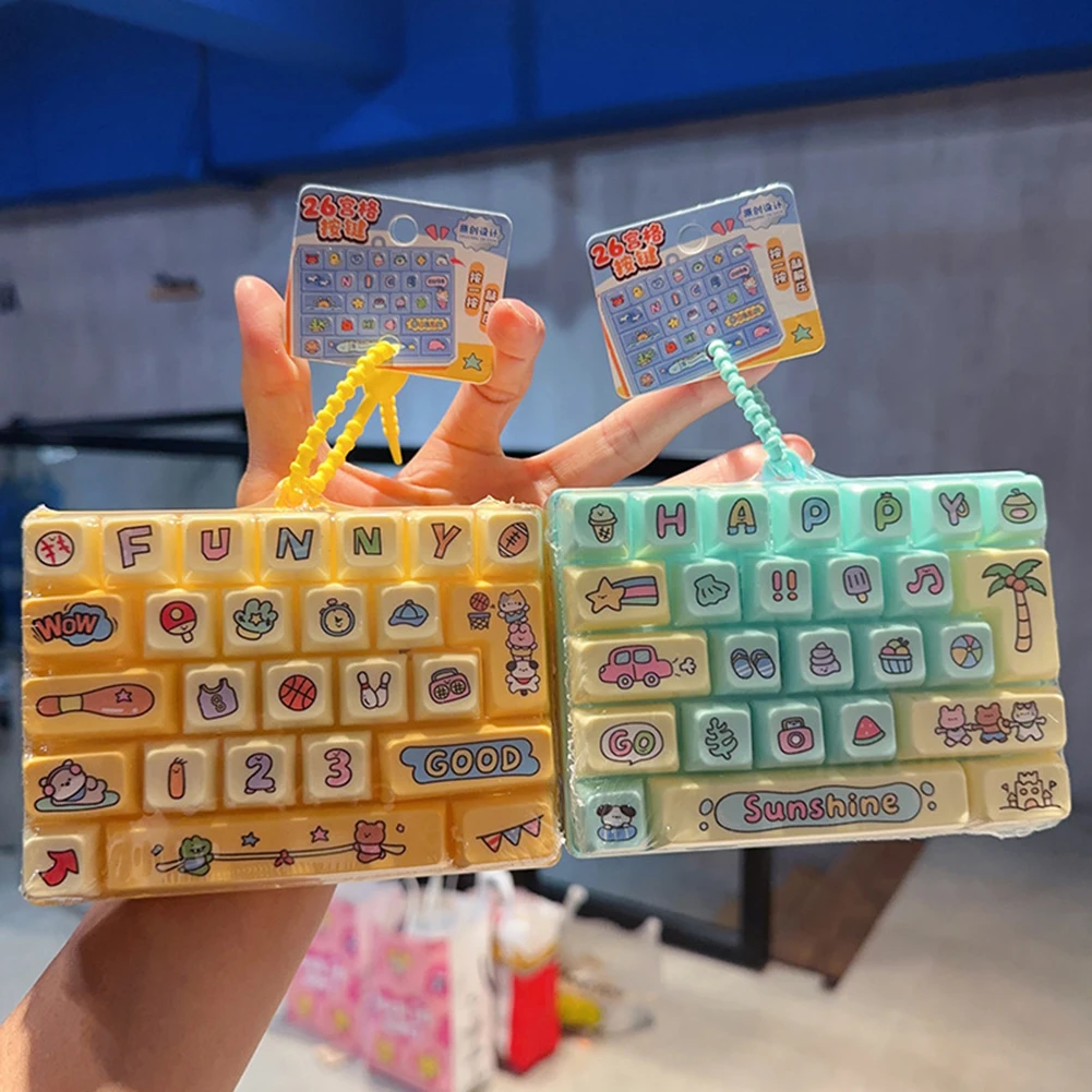 Cute Keyboard Fidgets Keychain Pressable 26 Key Mechanical Keyboard Stress Relief Toy Cartoon Backpack Charm