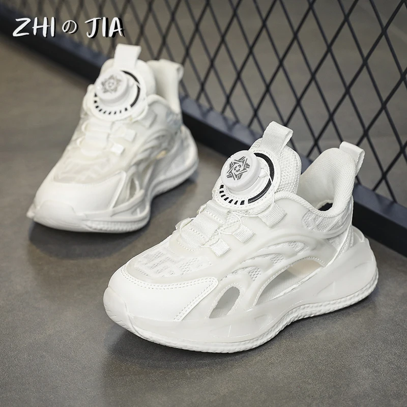 Children's Sports Shoes Summer Hole Sandals Rotating Buckle Mesh Breathable Sneaker Boys and Girls Outdoor Running Footwear