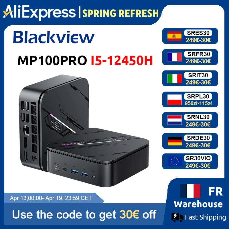 Blackview MP100PRO NOUVEAU Mini PC Intel I5-12450H Windows 11 8 cœurs 12 threads 16 Go + 512 Go / 1 To WiFi 6 Mini Ordinateur PC BT5.2