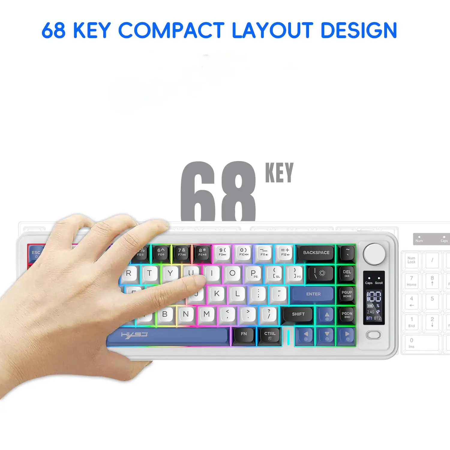 HXSJ L68 81 touches 3 modes clavier de jeu sans fil silencieux arc-en-ciel éclairage ergonomique compact clavier à membrane sans fil pour pc