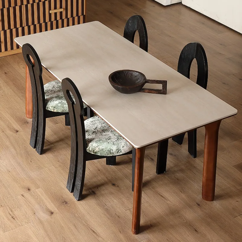 Medieval Style Cave Stone Slate Dining Table and Chairs 2025 New Living Room Home Solid Wood French Retro Dining Table