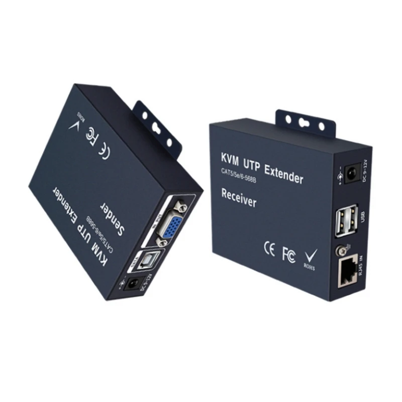 200M RX TX VGA UTP KVM Extender Sender and Receiver Over Ethernet RJ45 for PC Computer