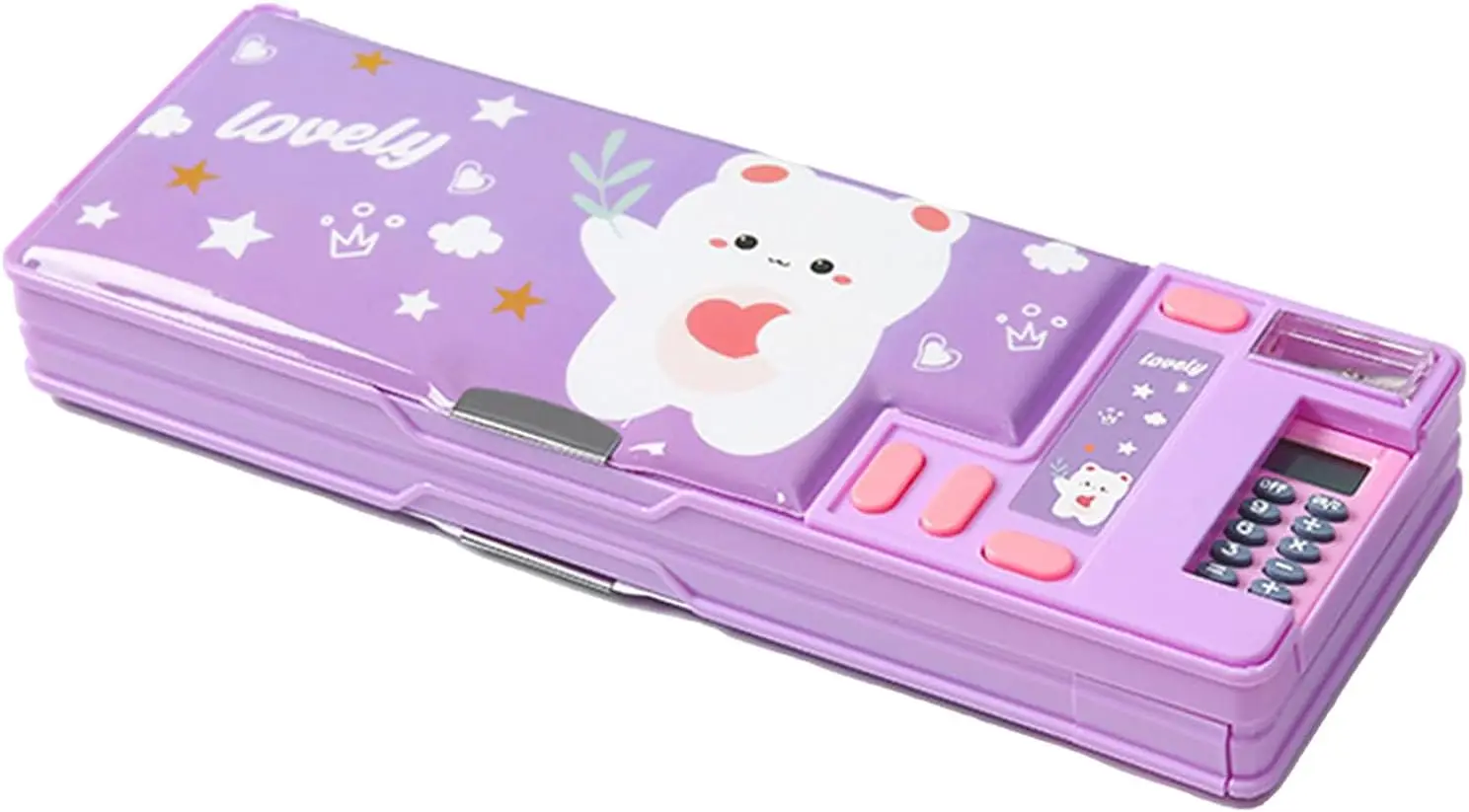 

Multifunction Pencil Case with Calculator, Pencil Sharpener and Curriculum, Multiple Cute Patterns, Suitable for Elementary